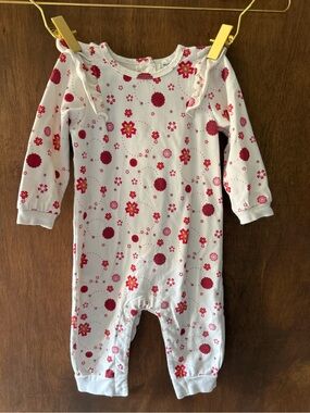 Baby Girls White One-Piece Romper with Pink Floral Print